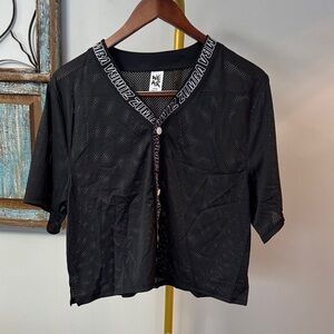 Zumba Fitness Black Mesh Button-Up Cropped Jersey